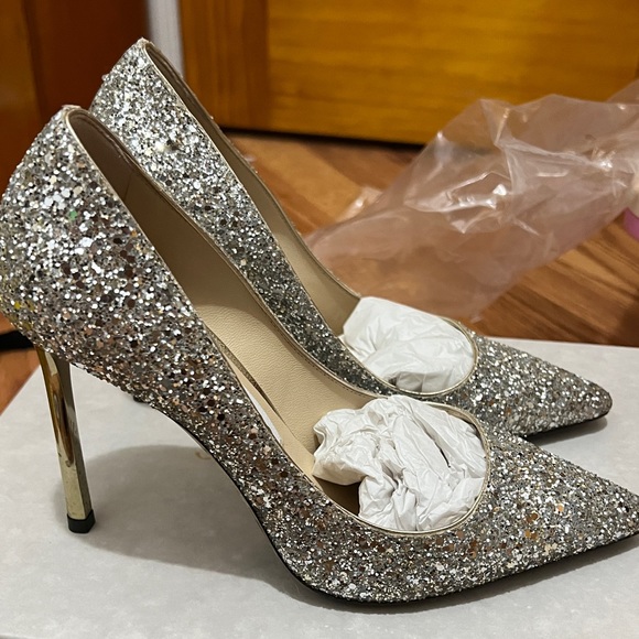 jimmy choo romy 100 silver glitter pumps size 35.5 - Picture 10 of 11